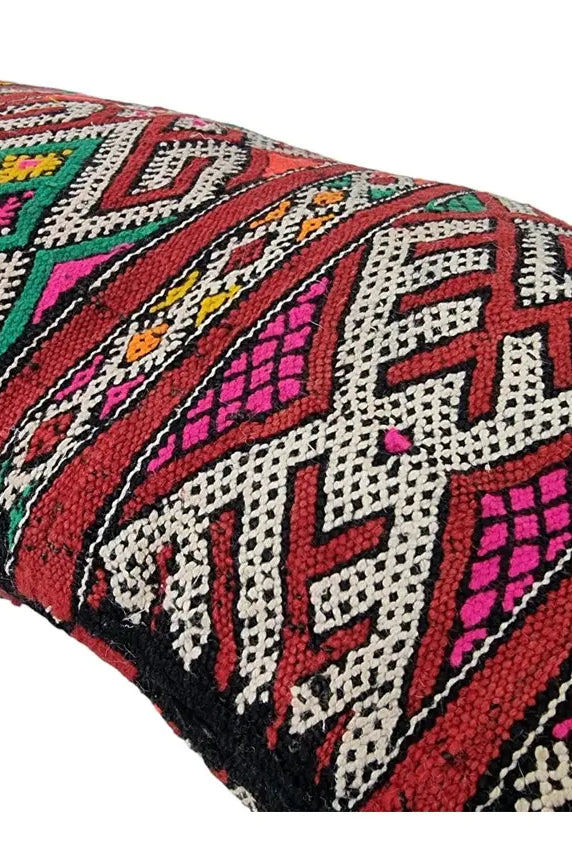 Stunning Vintage Moroccan Lumbar Pillow - Handmade Berber Cushion - Double Sided Berber Lumbar Case - Authentic Bohemian Pillow. 13x37 Inch MoroccanBazzArts