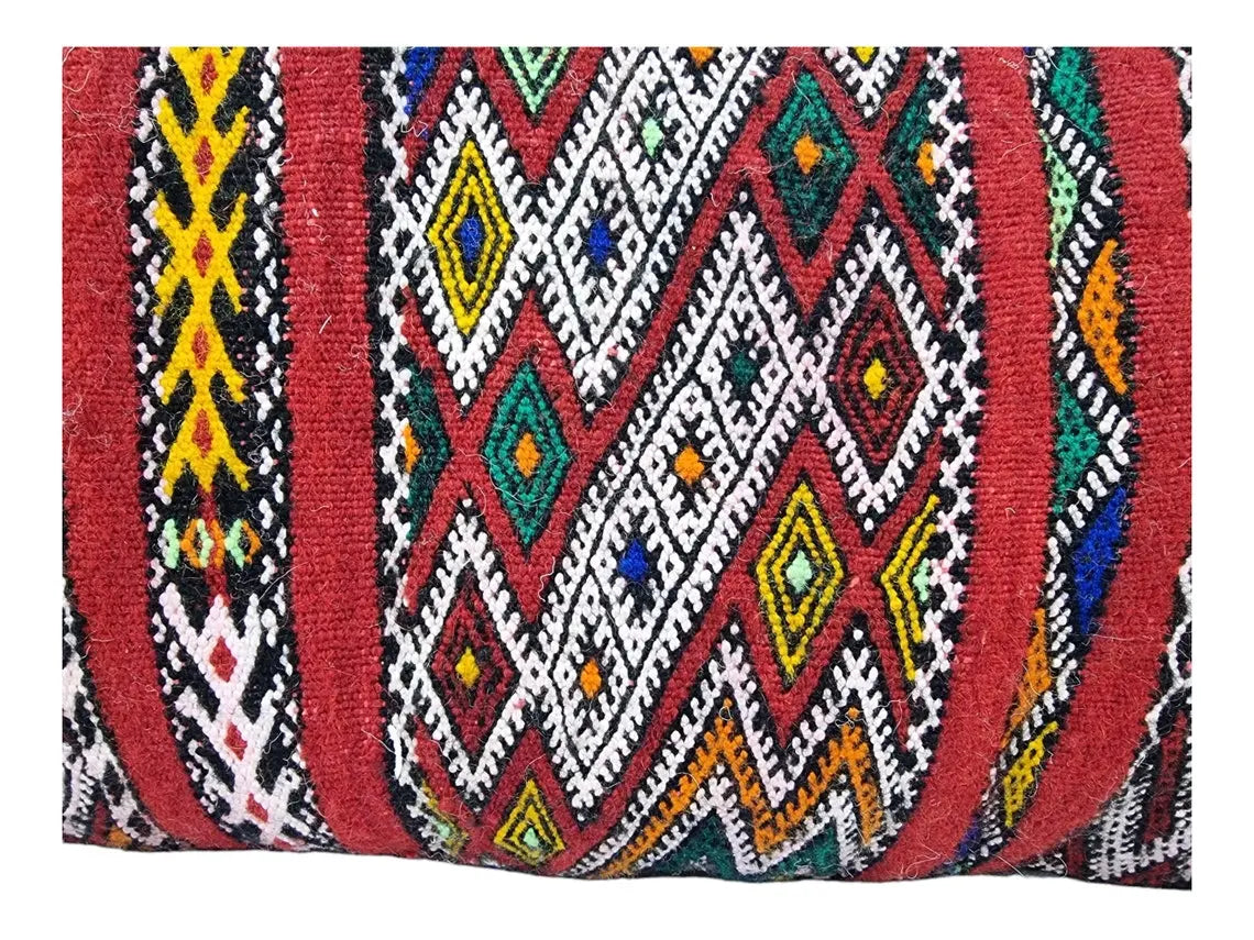 Stunning Vintage Moroccan Lumbar Pillow - Handmade Berber Cushion - Double Sided Berber Lumbar Case - Authentic Bohemian Pillow. 14x35 Inch MoroccanBazzArts