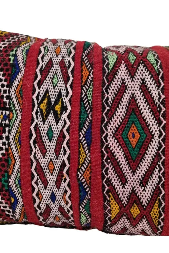Stunning Vintage Moroccan Lumbar Pillow - Handmade Berber Cushion - Double Sided Berber Lumbar Case - Authentic Bohemian Pillow. 14x35 Inch MoroccanBazzArts
