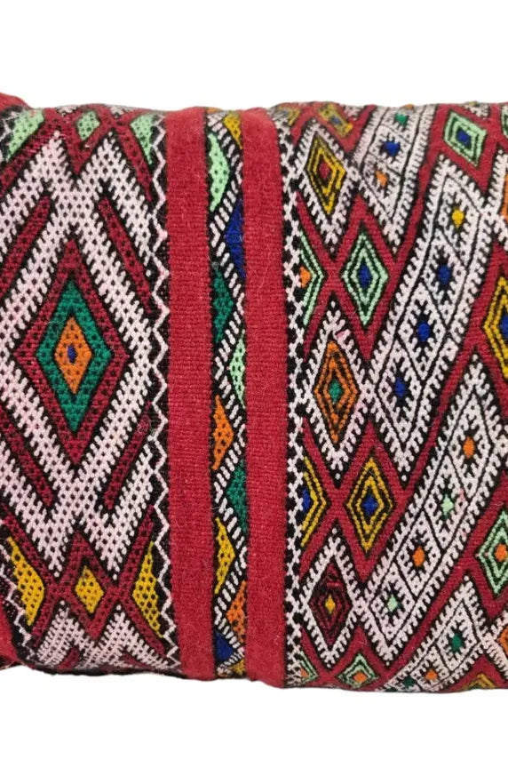 Stunning Vintage Moroccan Lumbar Pillow - Handmade Berber Cushion - Double Sided Berber Lumbar Case - Authentic Bohemian Pillow. 14x35 Inch MoroccanBazzArts