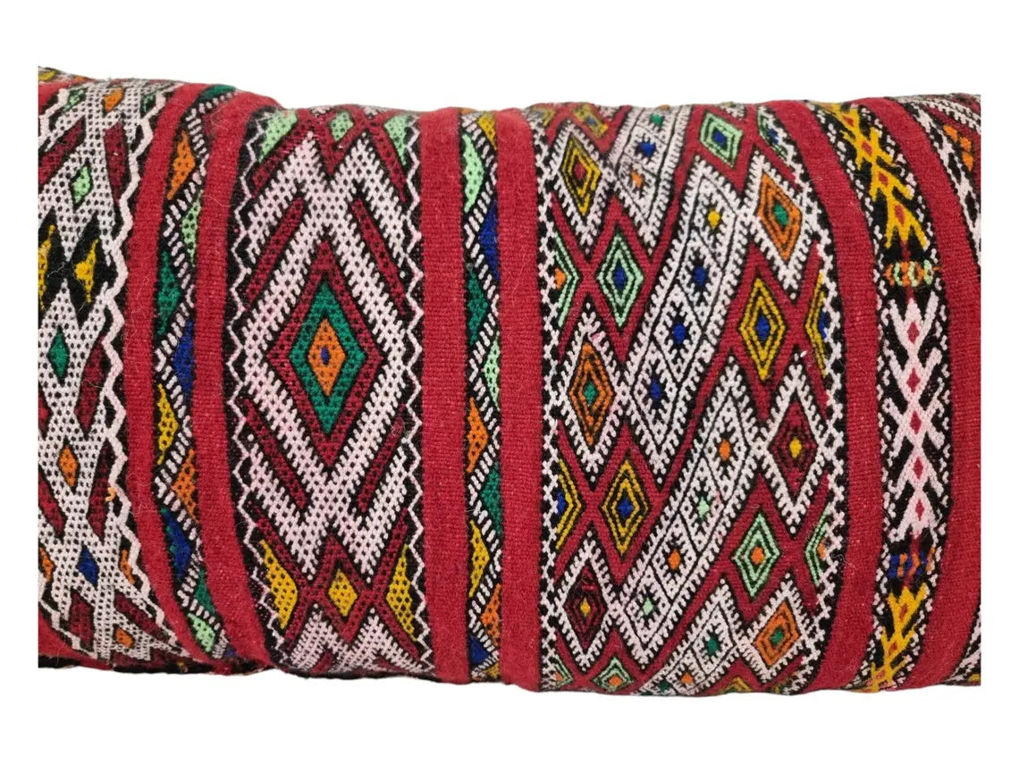 Stunning Vintage Moroccan Lumbar Pillow - Handmade Berber Cushion - Double Sided Berber Lumbar Case - Authentic Bohemian Pillow. 14x35 Inch MoroccanBazzArts