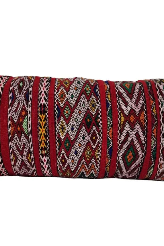Stunning Vintage Moroccan Lumbar Pillow - Handmade Berber Cushion - Double Sided Berber Lumbar Case - Authentic Bohemian Pillow. 14x35 Inch MoroccanBazzArts