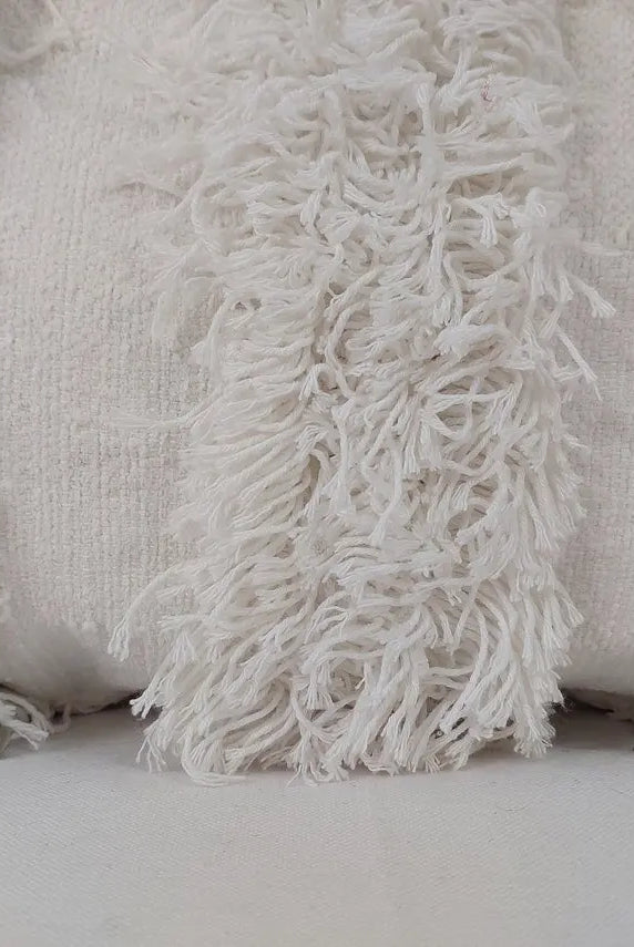 Boho Wedding Decor Pillow: Cream Wool Cotton Moroccan Fringe Cushion Cover MoroccanBazzArts