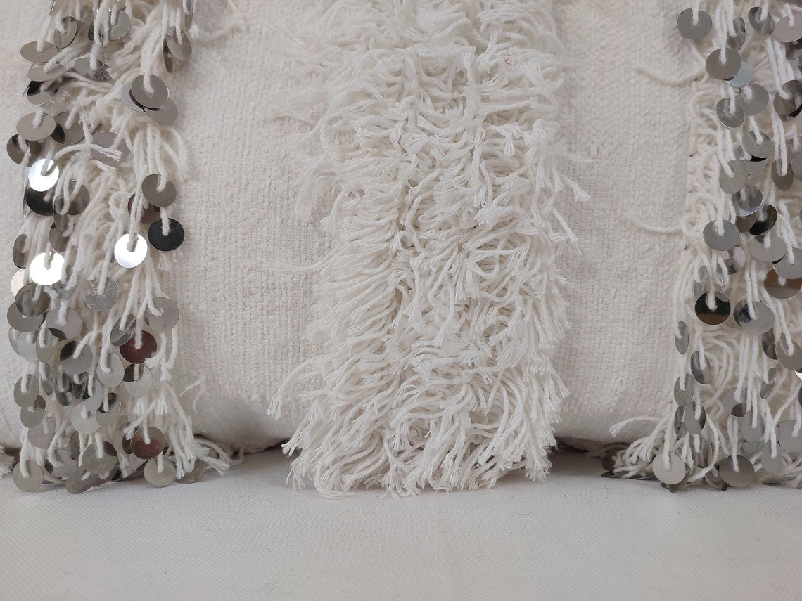 Boho Wedding Decor Pillow: Cream Wool Cotton Moroccan Fringe Cushion Cover MoroccanBazzArts