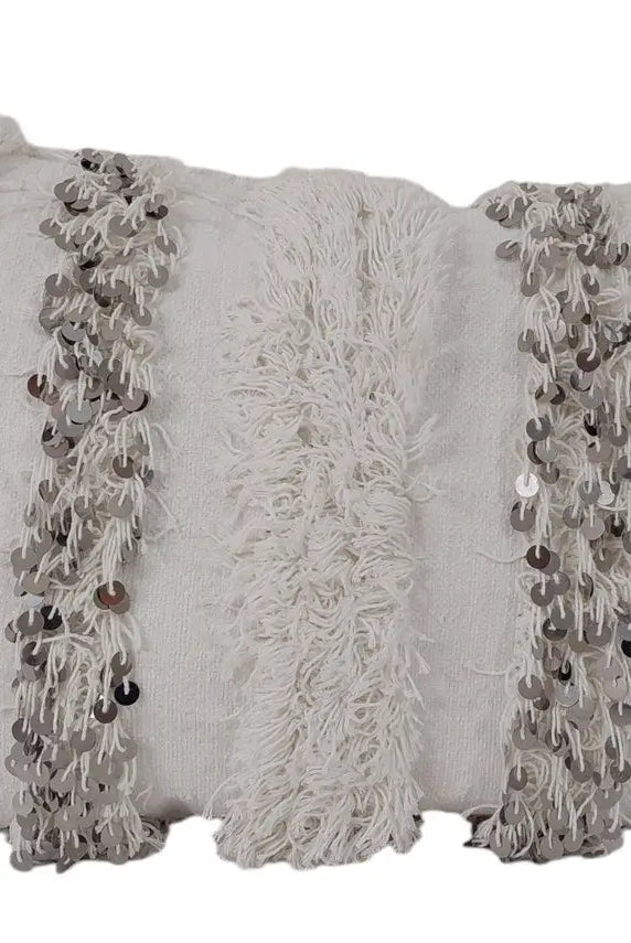 Boho Wedding Decor Pillow: Cream Wool Cotton Moroccan Fringe Cushion Cover MoroccanBazzArts