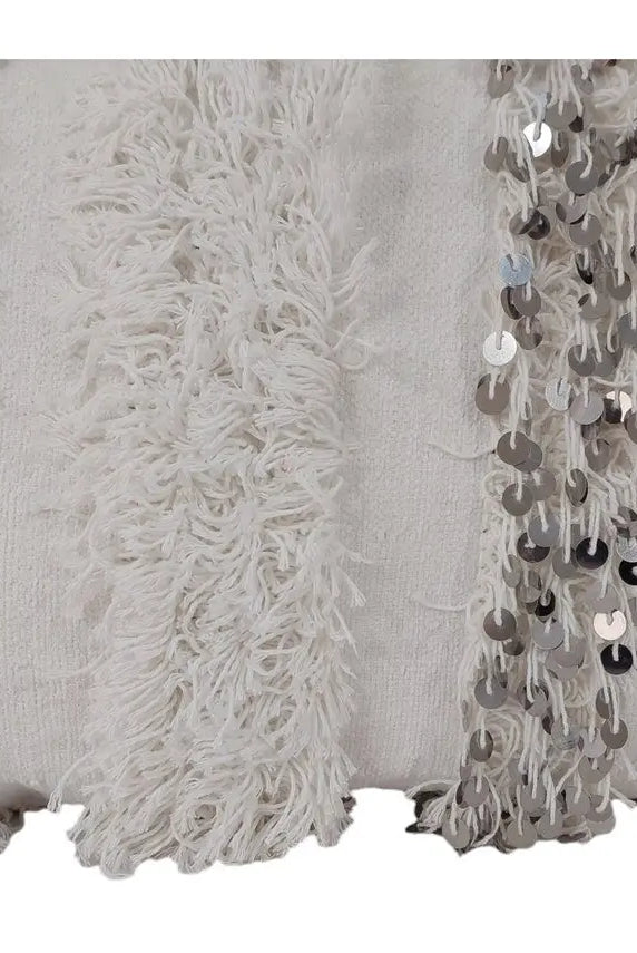 Boho Wedding Decor Pillow: Cream Wool Cotton Moroccan Fringe Cushion Cover MoroccanBazzArts