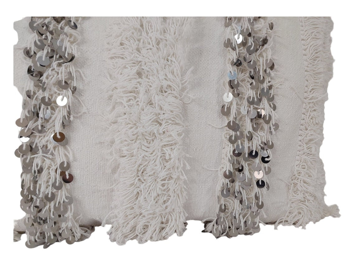 Boho Wedding Decor Pillow: Cream Wool Cotton Moroccan Fringe Cushion Cover MoroccanBazzArts