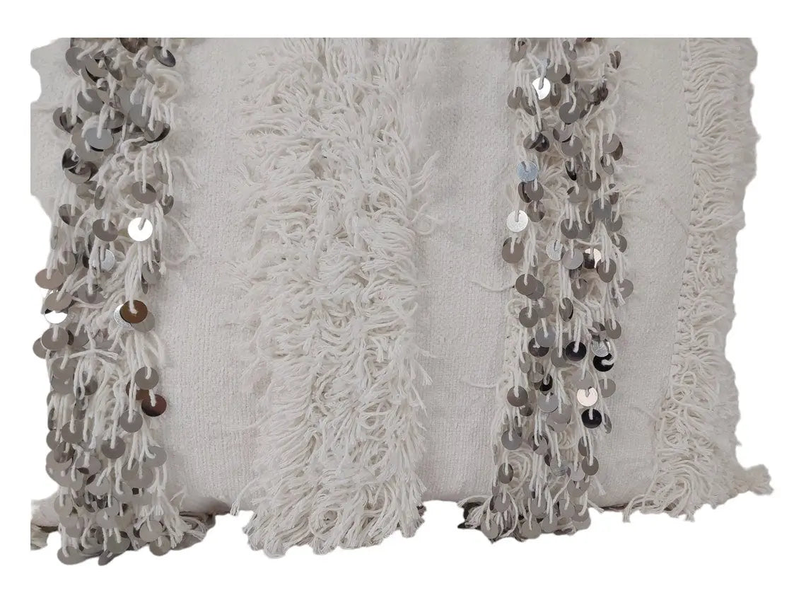 Boho Wedding Decor Pillow: Cream Wool Cotton Moroccan Fringe Cushion Cover MoroccanBazzArts