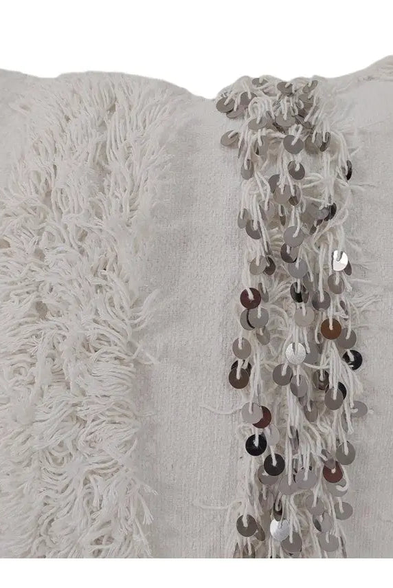 Boho Wedding Decor Pillow: Cream Wool Cotton Moroccan Fringe Cushion Cover MoroccanBazzArts