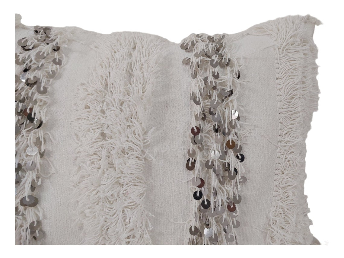 Boho Wedding Decor Pillow: Cream Wool Cotton Moroccan Fringe Cushion Cover MoroccanBazzArts