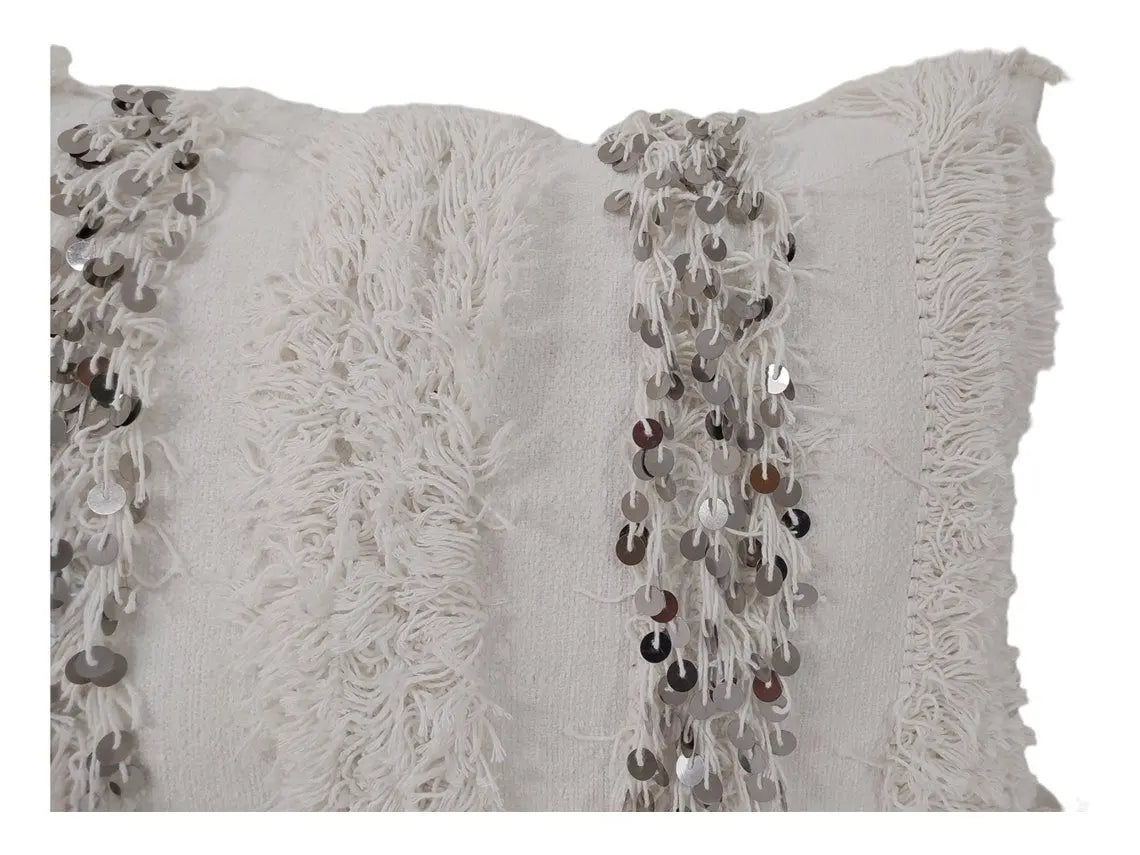 Boho Wedding Decor Pillow: Cream Wool Cotton Moroccan Fringe Cushion Cover MoroccanBazzArts