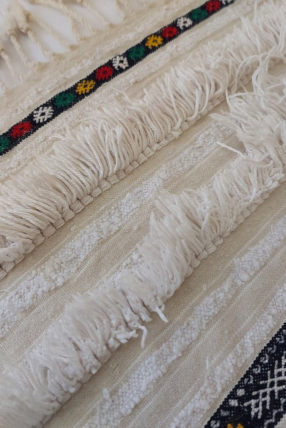 Vintage Moroccan Berber Wedding Blanket - Authentic Handira Throw Without Sequins - Unique Home Decor MoroccanBazzArts