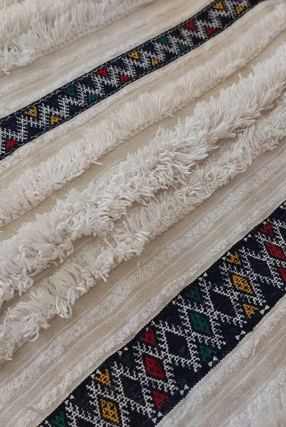 Vintage Moroccan Berber Wedding Blanket - Authentic Handira Throw Without Sequins - Unique Home Decor MoroccanBazzArts