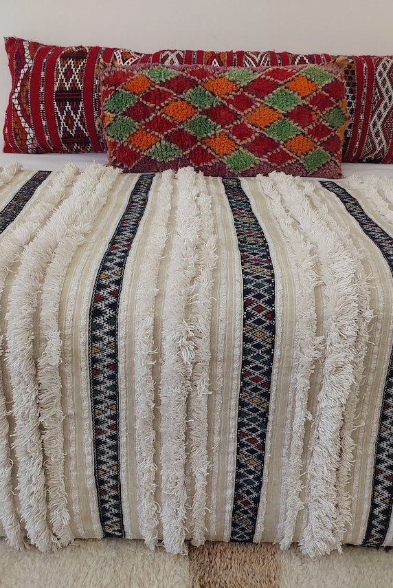 Vintage Moroccan Berber Wedding Blanket - Authentic Handira Throw Without Sequins - Unique Home Decor MoroccanBazzArts