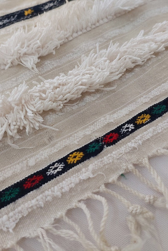 Vintage Moroccan Berber Wedding Blanket - Authentic Handira Throw Without Sequins - Unique Home Decor MoroccanBazzArts