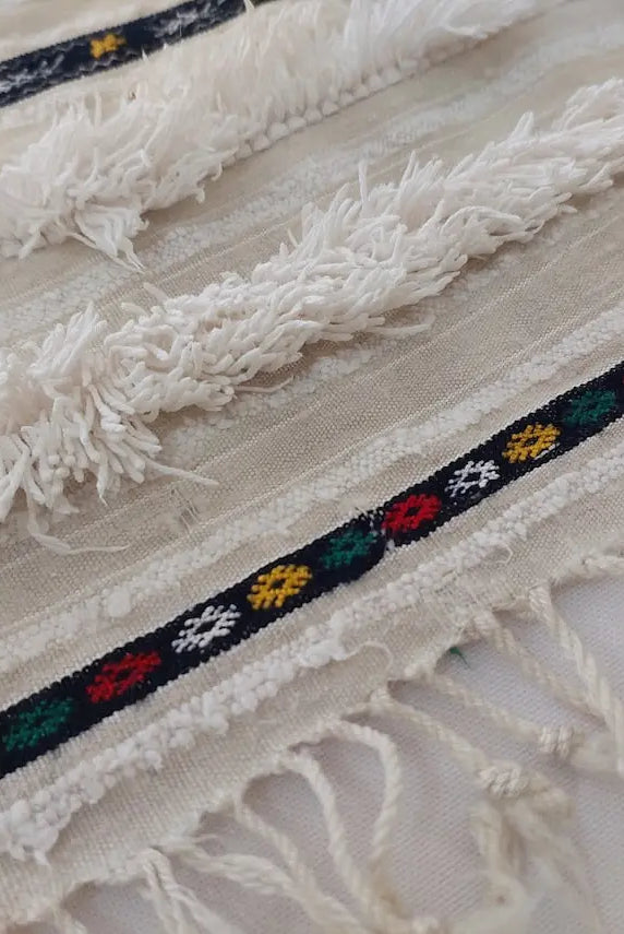 Vintage Moroccan Berber Wedding Blanket - Authentic Handira Throw Without Sequins - Unique Home Decor MoroccanBazzArts