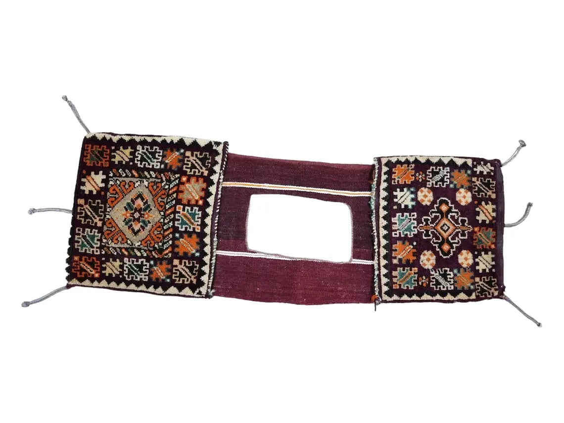 Unique Moroccan Berber Hand Knotted Wool Saddle Bag from Rabat Zaer Tribe MoroccanBazzArts