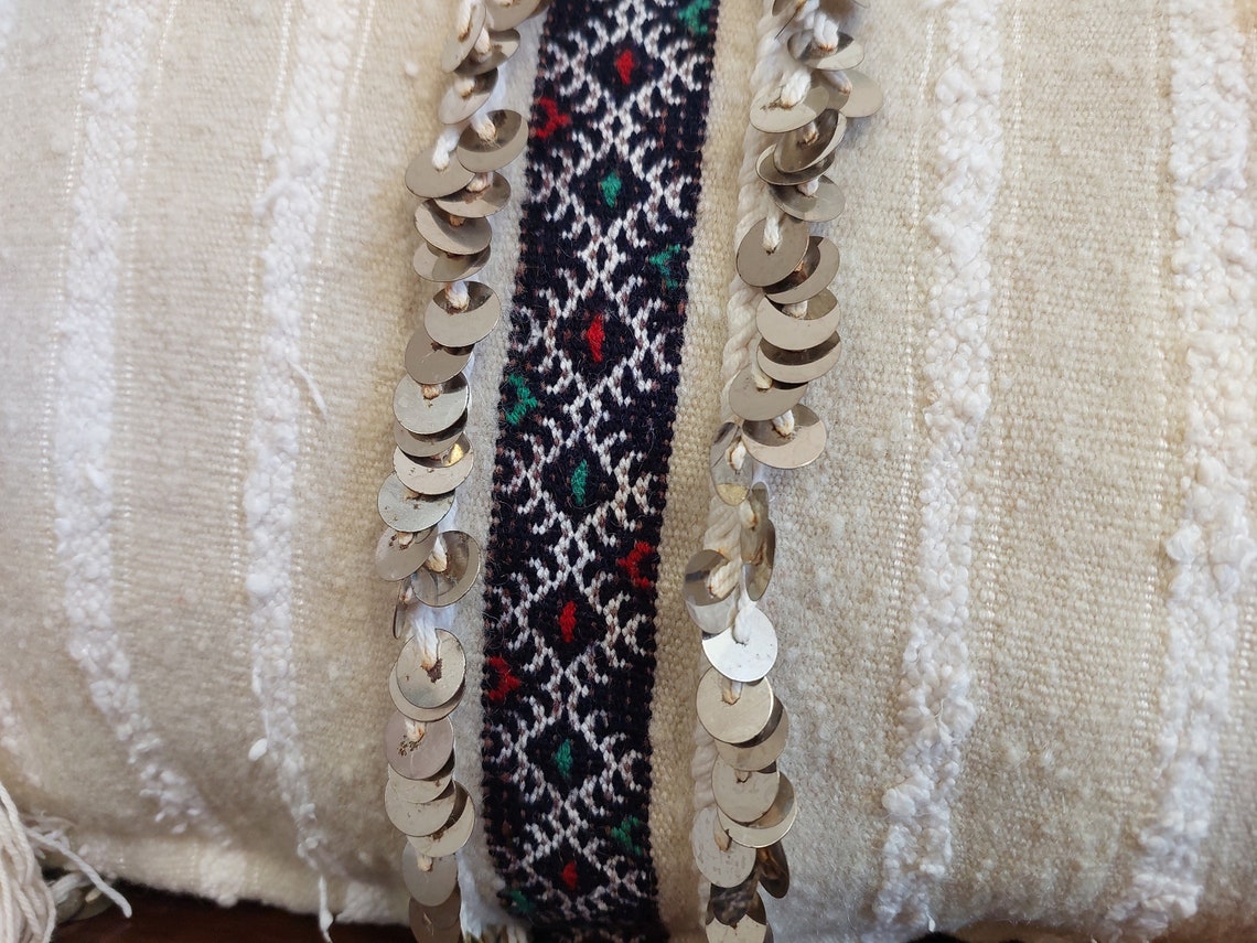 Handmade From Authentic Berber Wedding Blanket, Handira Lumbar Pillow Case. Vintage Handira Lounge Pillow Case. 13"×31" MoroccanBazzArts