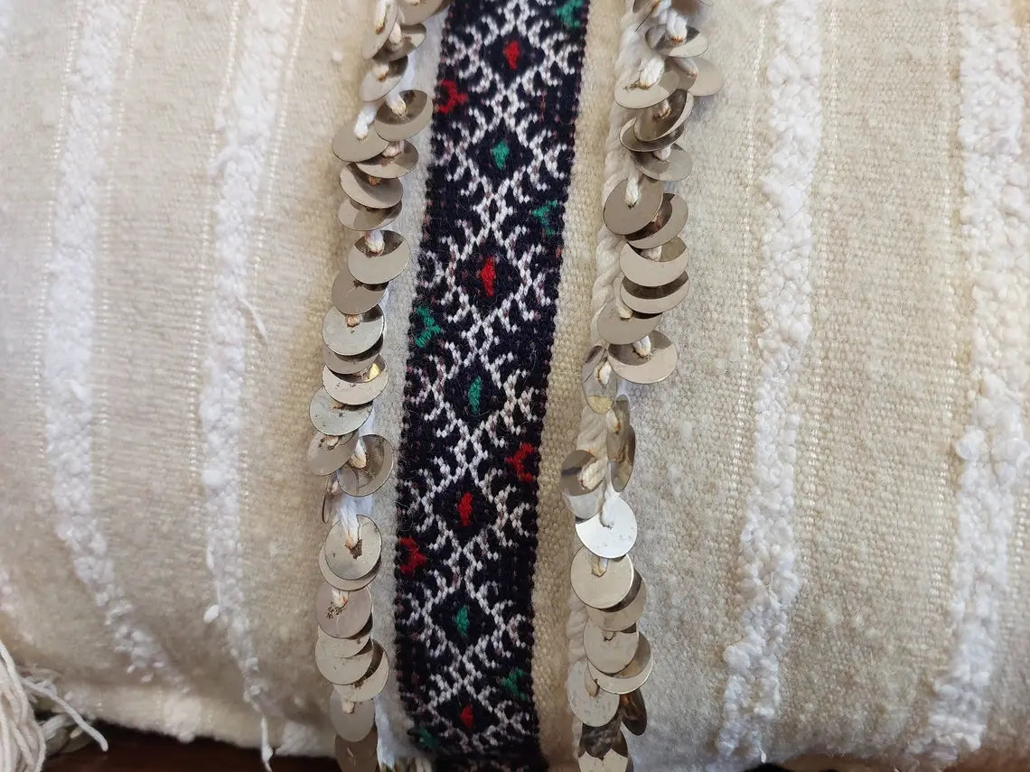 Handmade From Authentic Berber Wedding Blanket, Handira Lumbar Pillow Case. Vintage Handira Lounge Pillow Case. 13"×31" MoroccanBazzArts