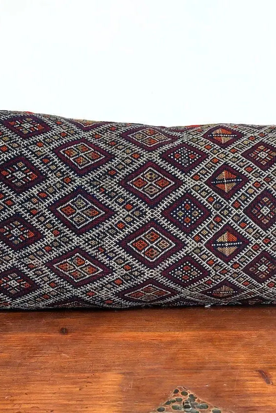 Vintage Moroccan Pillow - Old Handmade Berber Cushion - Blue Indigo Kilim Pillow - Decorative Pillow Case. 13x31 Inches MoroccanBazzArts