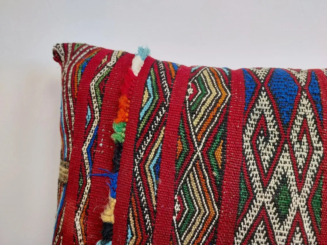 Authentic 13x31 Moroccan Kilim Lumbar Cushion - Vintage Berber Pillow Case MoroccanBazzArts