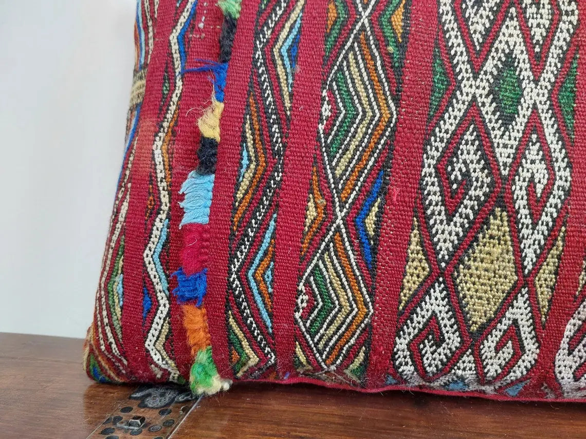 Authentic 13x31 Moroccan Kilim Lumbar Cushion - Vintage Berber Pillow Case MoroccanBazzArts