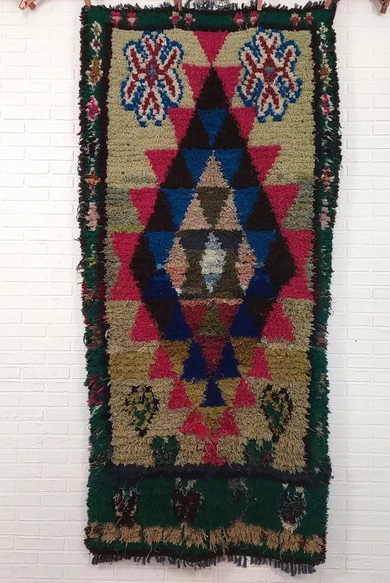 Small Boucherouite Rug , Moroccan Rug Runner - Vintage Azilal Rug - Hand Woven Berber Carpet - Moroccan Rug 100 X 216 cm MoroccanBazzArts