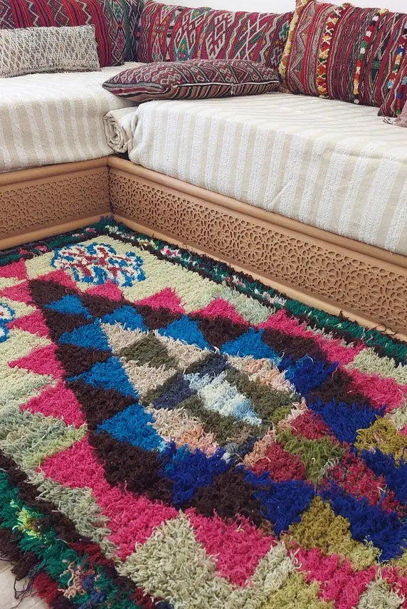 Small Boucherouite Rug , Moroccan Rug Runner - Vintage Azilal Rug - Hand Woven Berber Carpet - Moroccan Rug 100 X 216 cm MoroccanBazzArts