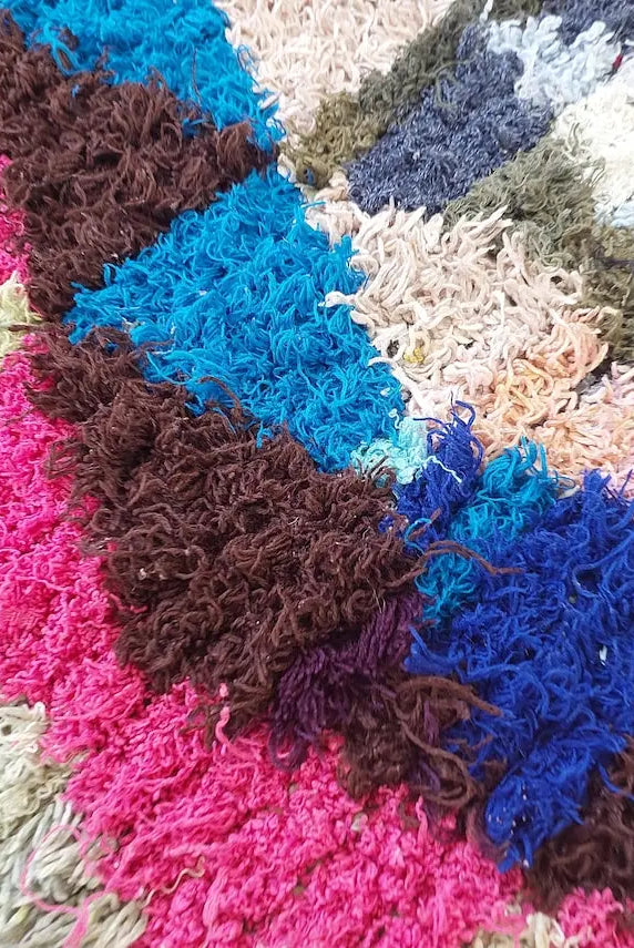 Small Boucherouite Rug , Moroccan Rug Runner - Vintage Azilal Rug - Hand Woven Berber Carpet - Moroccan Rug 100 X 216 cm MoroccanBazzArts