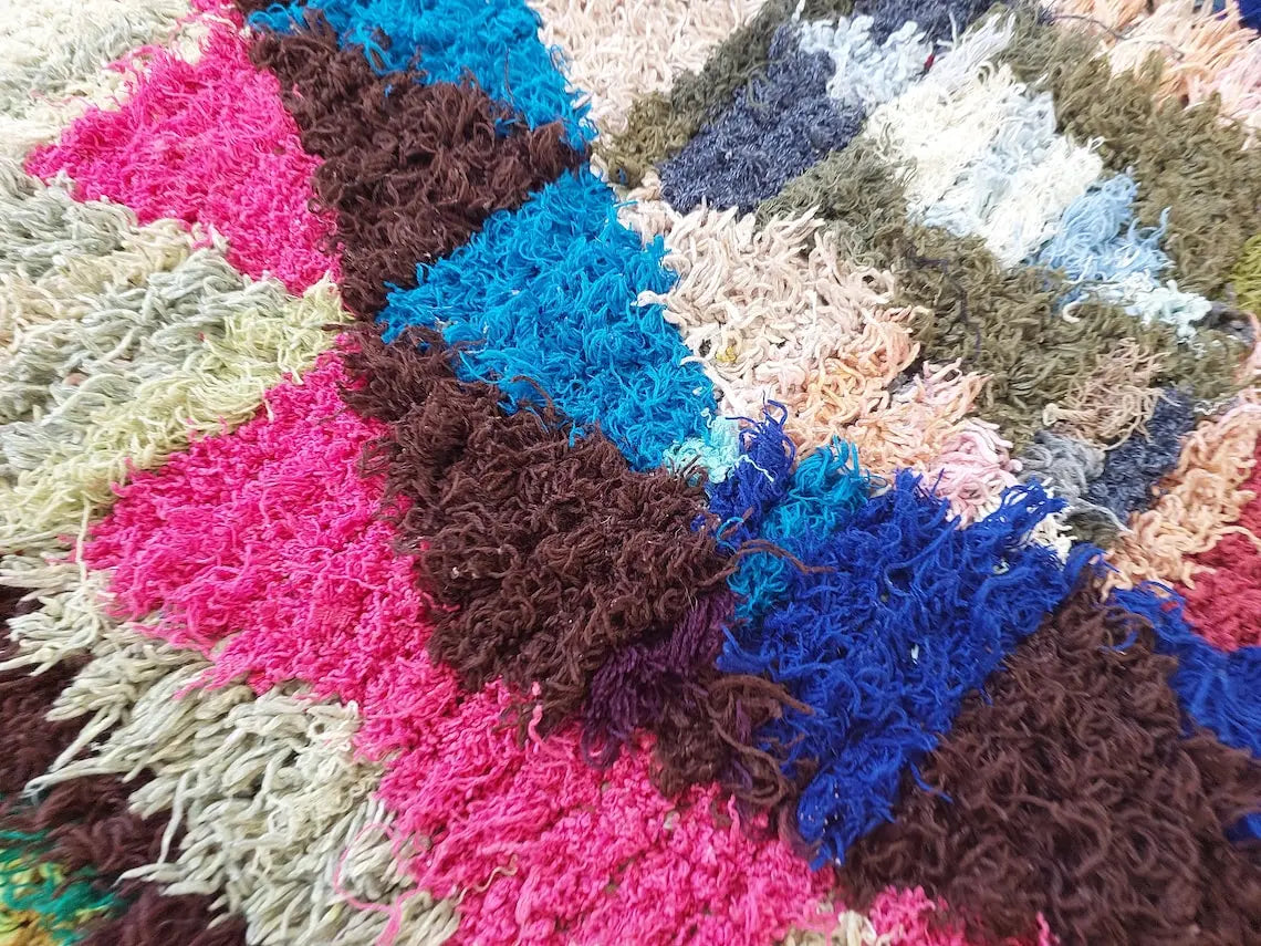 Small Boucherouite Rug , Moroccan Rug Runner - Vintage Azilal Rug - Hand Woven Berber Carpet - Moroccan Rug 100 X 216 cm MoroccanBazzArts