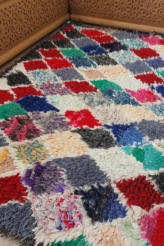 Vintage Boucherouite Moroccan Berber Rug: Colorful Bohemian Handmade Runner From Recycled Fabrics (3.5x9.2ft) MoroccanBazzArts
