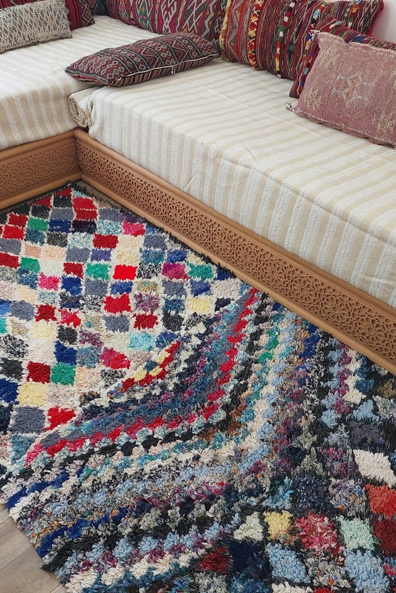 Vintage Boucherouite Moroccan Berber Rug: Colorful Bohemian Handmade Runner From Recycled Fabrics (3.5x9.2ft) MoroccanBazzArts