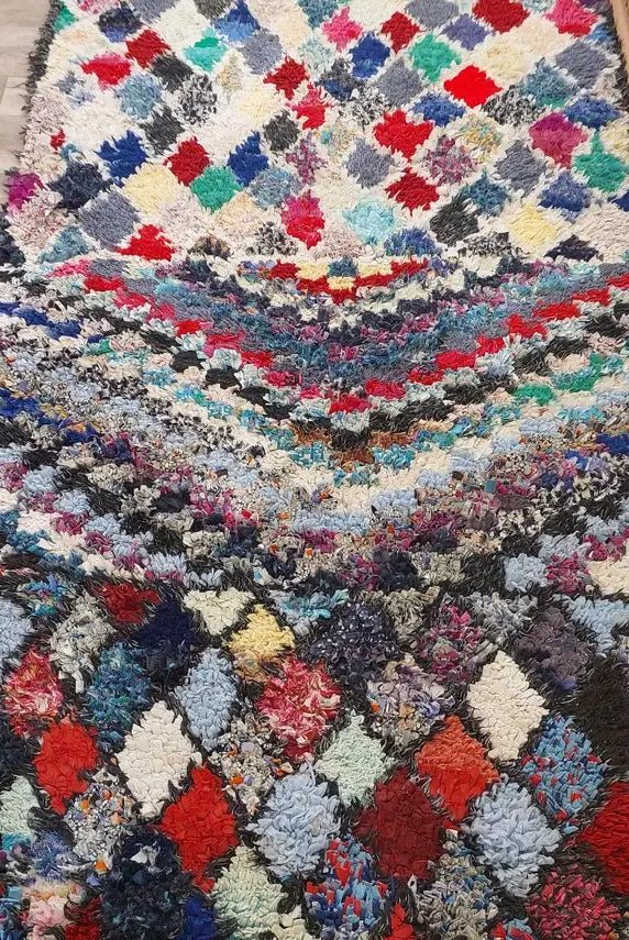 Vintage Boucherouite Moroccan Berber Rug: Colorful Bohemian Handmade Runner From Recycled Fabrics (3.5x9.2ft) MoroccanBazzArts