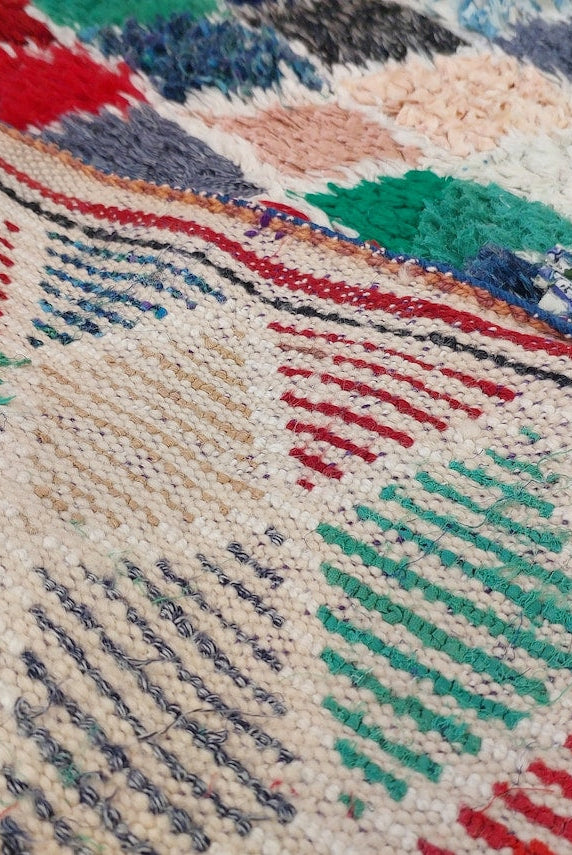 Vintage Boucherouite Moroccan Berber Rug: Colorful Bohemian Handmade Runner From Recycled Fabrics (3.5x9.2ft) MoroccanBazzArts