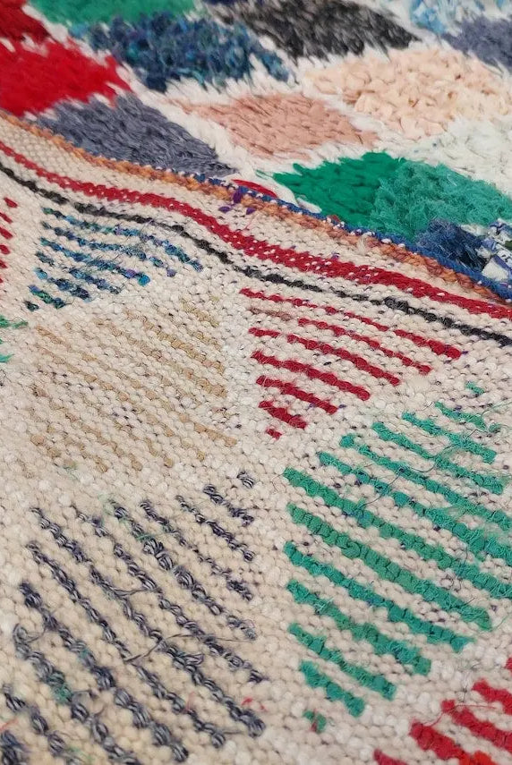 Vintage Boucherouite Moroccan Berber Rug: Colorful Bohemian Handmade Runner From Recycled Fabrics (3.5x9.2ft) MoroccanBazzArts