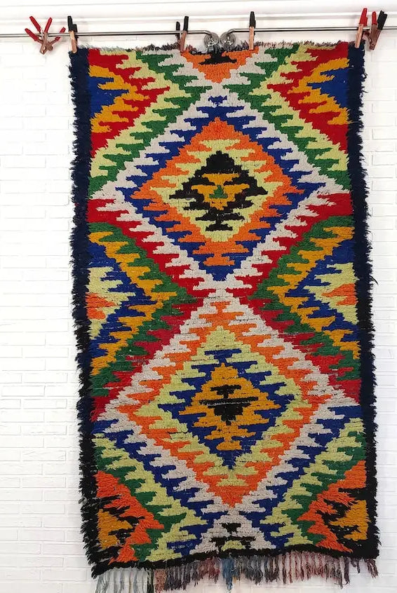Small Moroccan Rug Runner - Vintage Azilal Rug - Hand Woven Bedside Rug - Boucherouite Rug - Moroccan Rug 217 Cm X 126 Cm MoroccanBazzArts