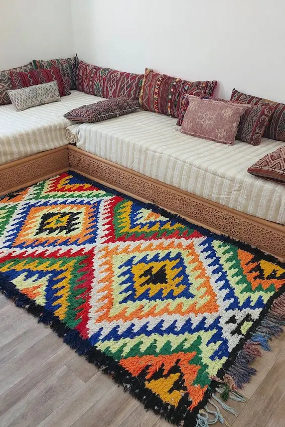 Small Moroccan Rug Runner - Vintage Azilal Rug - Hand Woven Bedside Rug - Boucherouite Rug - Moroccan Rug 217 Cm X 126 Cm MoroccanBazzArts