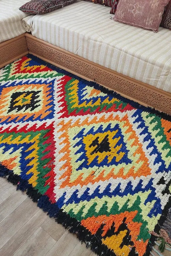 Small Moroccan Rug Runner - Vintage Azilal Rug - Hand Woven Bedside Rug - Boucherouite Rug - Moroccan Rug 217 Cm X 126 Cm MoroccanBazzArts
