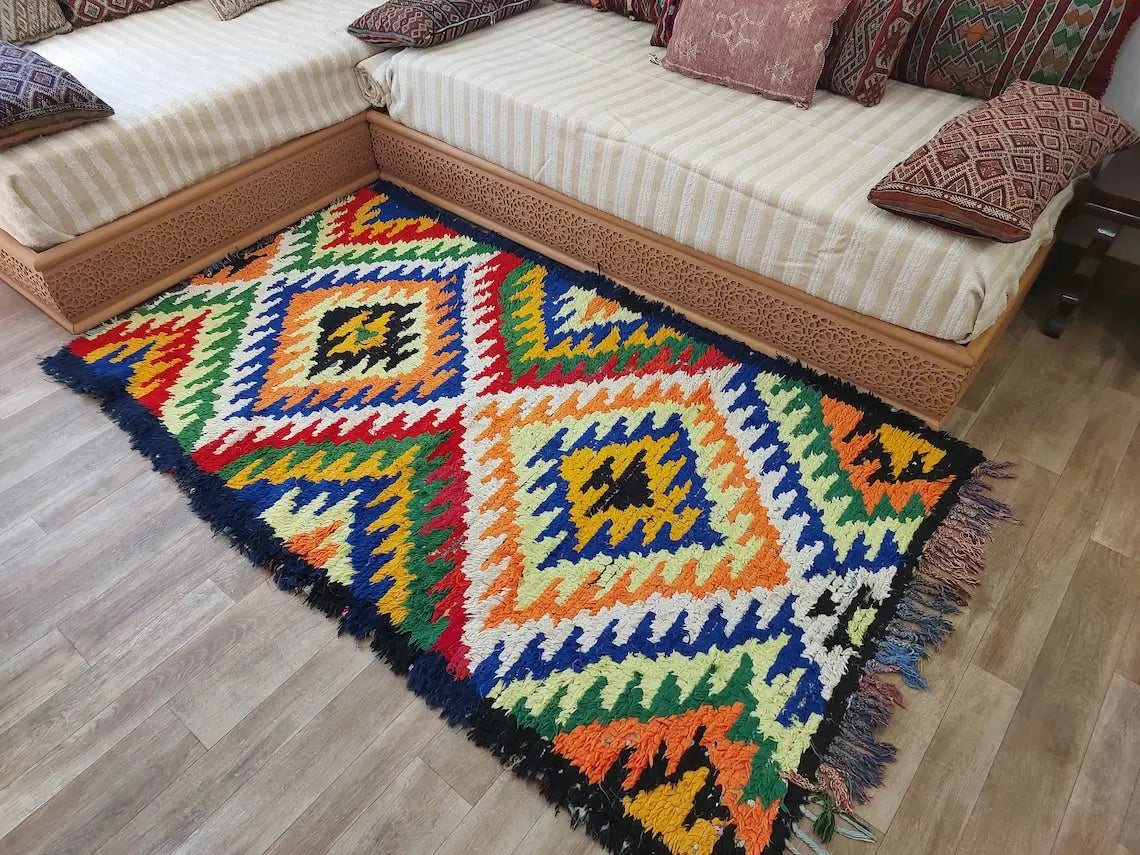 Small Moroccan Rug Runner - Vintage Azilal Rug - Hand Woven Bedside Rug - Boucherouite Rug - Moroccan Rug 217 Cm X 126 Cm MoroccanBazzArts