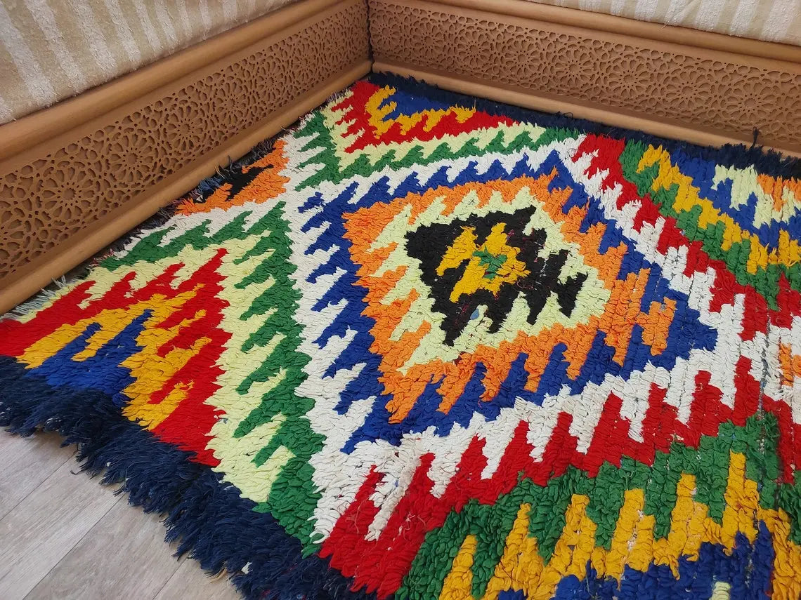 Small Moroccan Rug Runner - Vintage Azilal Rug - Hand Woven Bedside Rug - Boucherouite Rug - Moroccan Rug 217 Cm X 126 Cm MoroccanBazzArts