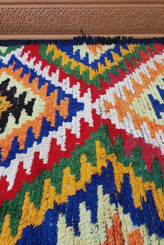 Small Moroccan Rug Runner - Vintage Azilal Rug - Hand Woven Bedside Rug - Boucherouite Rug - Moroccan Rug 217 Cm X 126 Cm MoroccanBazzArts