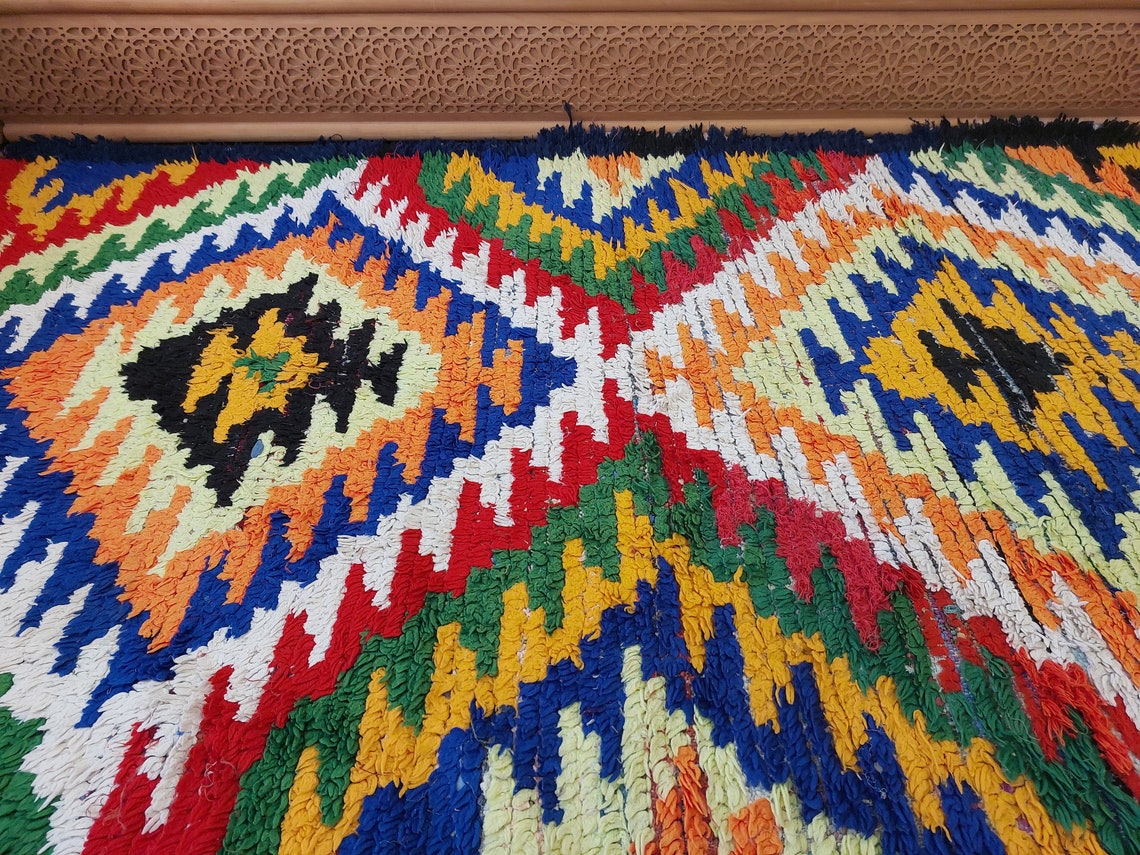Small Moroccan Rug Runner - Vintage Azilal Rug - Hand Woven Bedside Rug - Boucherouite Rug - Moroccan Rug 217 Cm X 126 Cm MoroccanBazzArts