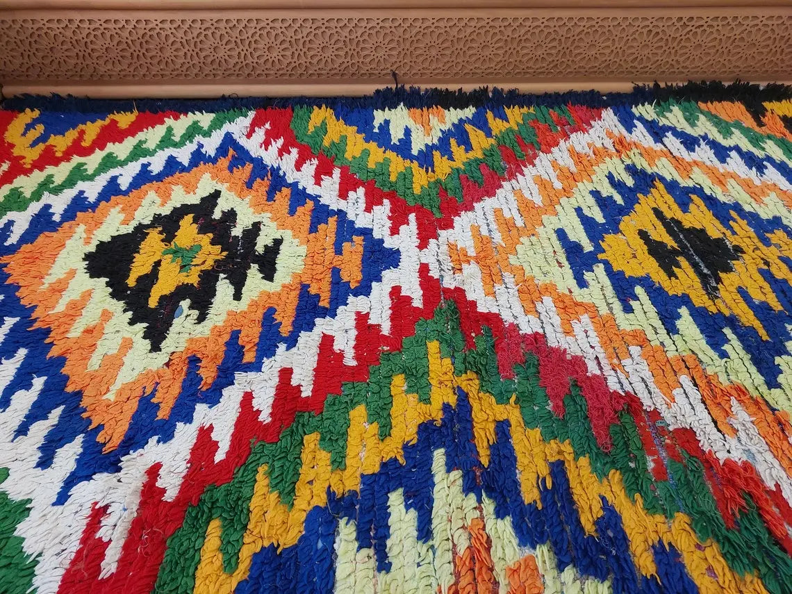 Small Moroccan Rug Runner - Vintage Azilal Rug - Hand Woven Bedside Rug - Boucherouite Rug - Moroccan Rug 217 Cm X 126 Cm MoroccanBazzArts