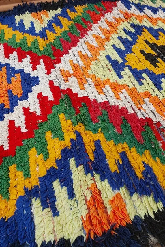 Small Moroccan Rug Runner - Vintage Azilal Rug - Hand Woven Bedside Rug - Boucherouite Rug - Moroccan Rug 217 Cm X 126 Cm MoroccanBazzArts