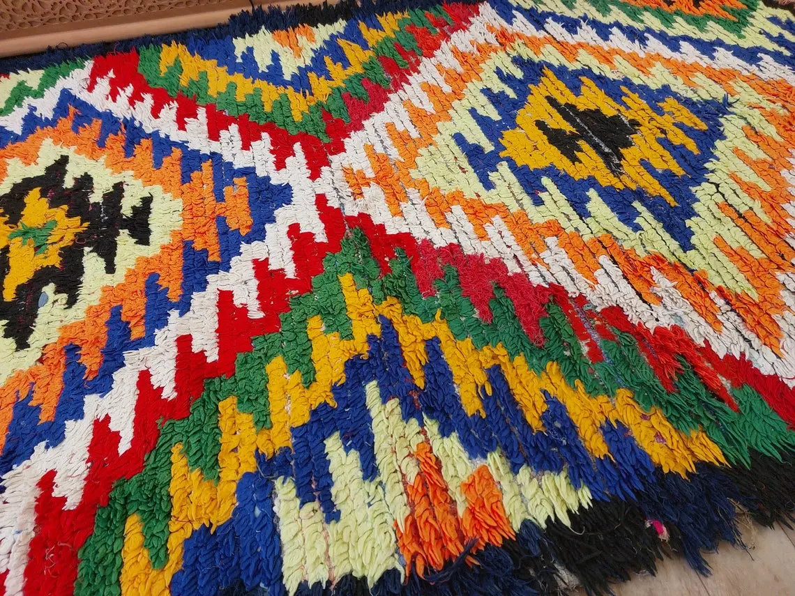 Small Moroccan Rug Runner - Vintage Azilal Rug - Hand Woven Bedside Rug - Boucherouite Rug - Moroccan Rug 217 Cm X 126 Cm MoroccanBazzArts