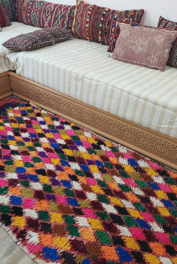 Small Moroccan Rug Runner - Vintage Azilal Rug - Handknotted Rug- Colorful Moroccan Rug - Boucherouite Rug - 3.1x7.8ft MoroccanBazzArts