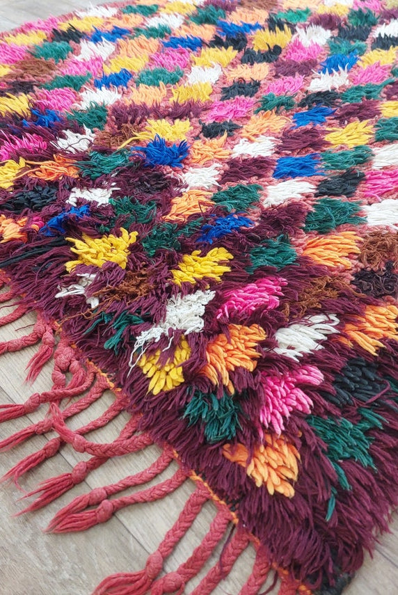 Small Moroccan Rug Runner - Vintage Azilal Rug - Handknotted Rug- Colorful Moroccan Rug - Boucherouite Rug - 3.1x7.8ft MoroccanBazzArts