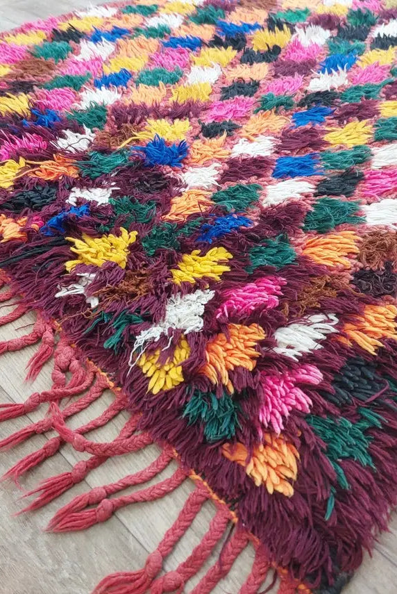 Small Moroccan Rug Runner - Vintage Azilal Rug - Handknotted Rug- Colorful Moroccan Rug - Boucherouite Rug - 3.1x7.8ft MoroccanBazzArts