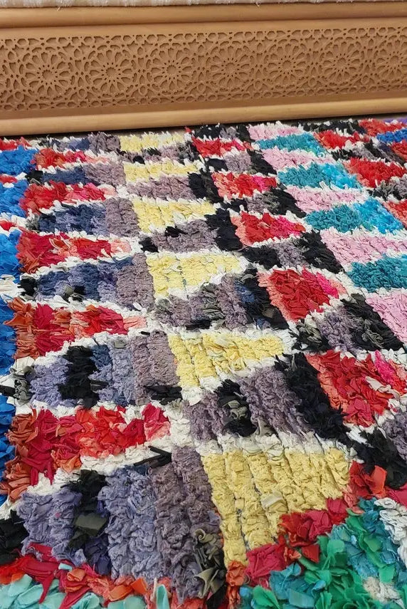 Boucherouite Rug Handmade Moroccan Berber: Colorful Recycled Fabric 3.6x6.6 MoroccanBazzArts