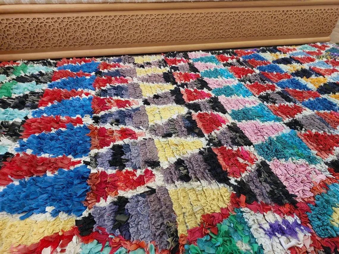 Boucherouite Rug Handmade Moroccan Berber: Colorful Recycled Fabric 3.6x6.6 MoroccanBazzArts